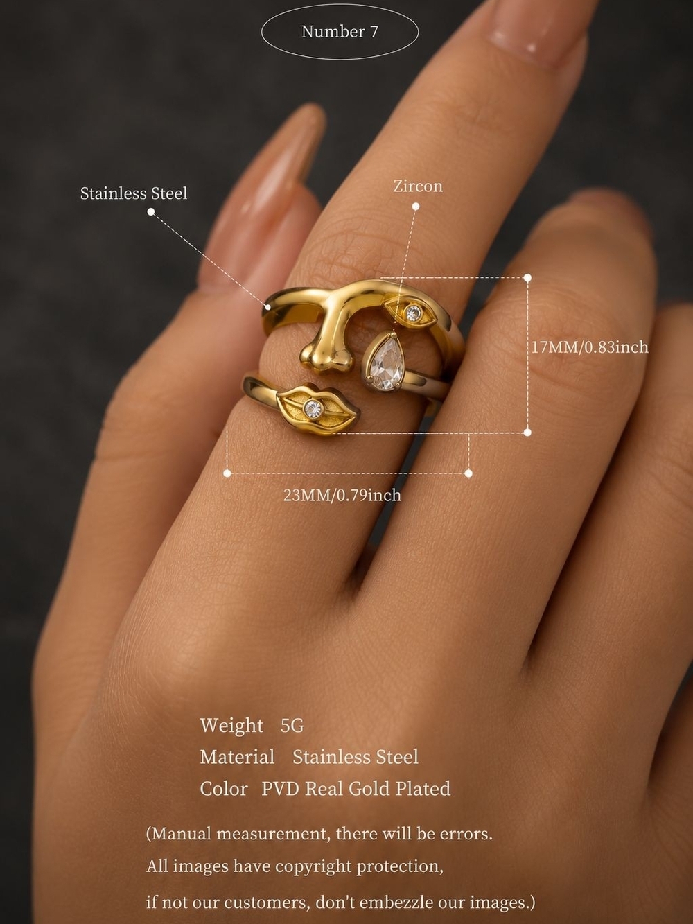 Gold Face & Lip Stackable Ring Set